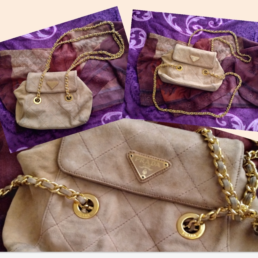 PRADA Suede chain purse cahier